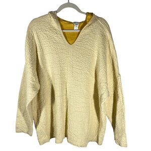 J.Jill Reversible butter Yellow & golden yellow Textured Hooded Sweater V-Neck